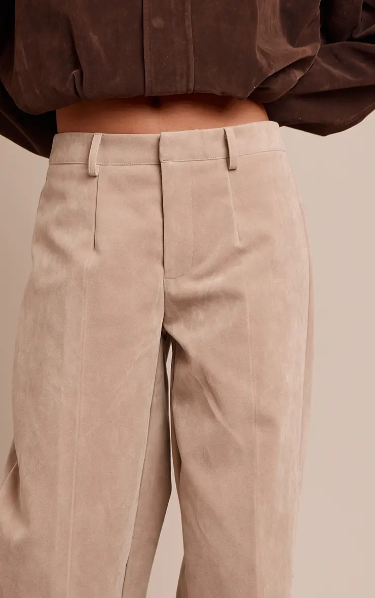 Sand Faux Suede Straight Leg Trousers | PrettyLittleThing UK