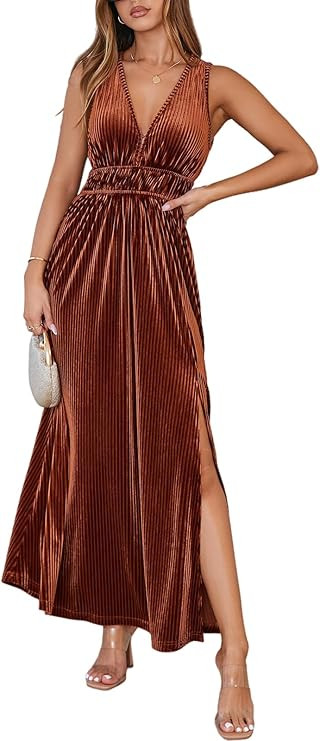Women's Sleeveless Velvet Maxi Dress Wedding Guests Formal Party Long Dress | Amazon (US)