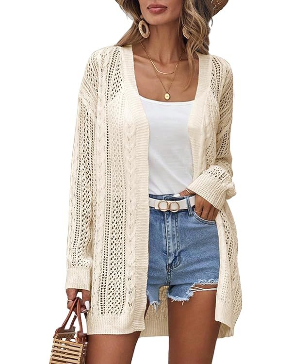 Womens Crochet Cardigans Long Sleeve Open Front Kimonos Boho Summer Lightweight Cardigan Sweater ... | Amazon (US)