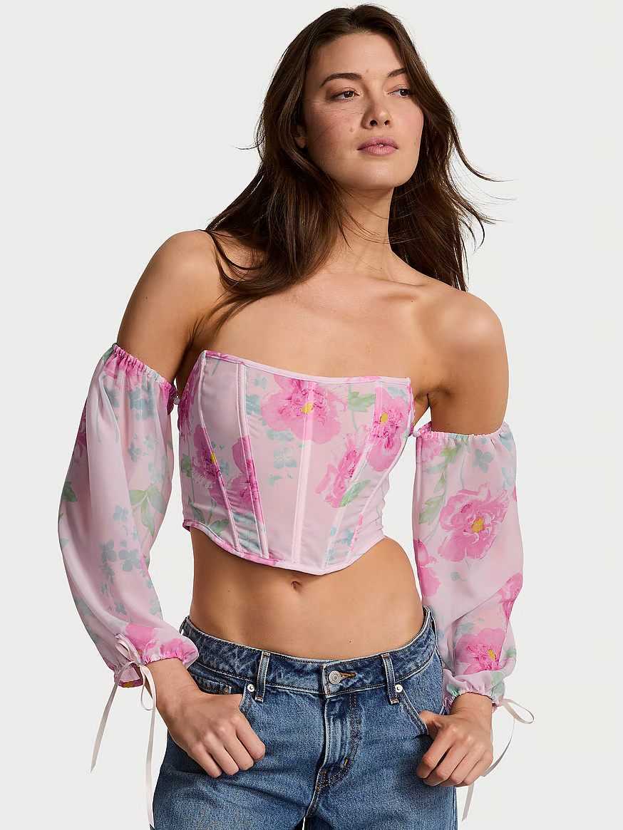 Peony Chiffon Long-Sleeve Corset Top | Victoria's Secret (US / CA )