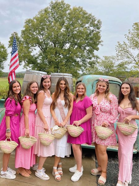 On Cloud WINE ☁️💕 Pink Bachelorette party theme for vineyard tours!! Linking our exact Bridesmaids accessories and similar pink dresses below!

#LTKparties #LTKfindsunder50 #LTKwedding
