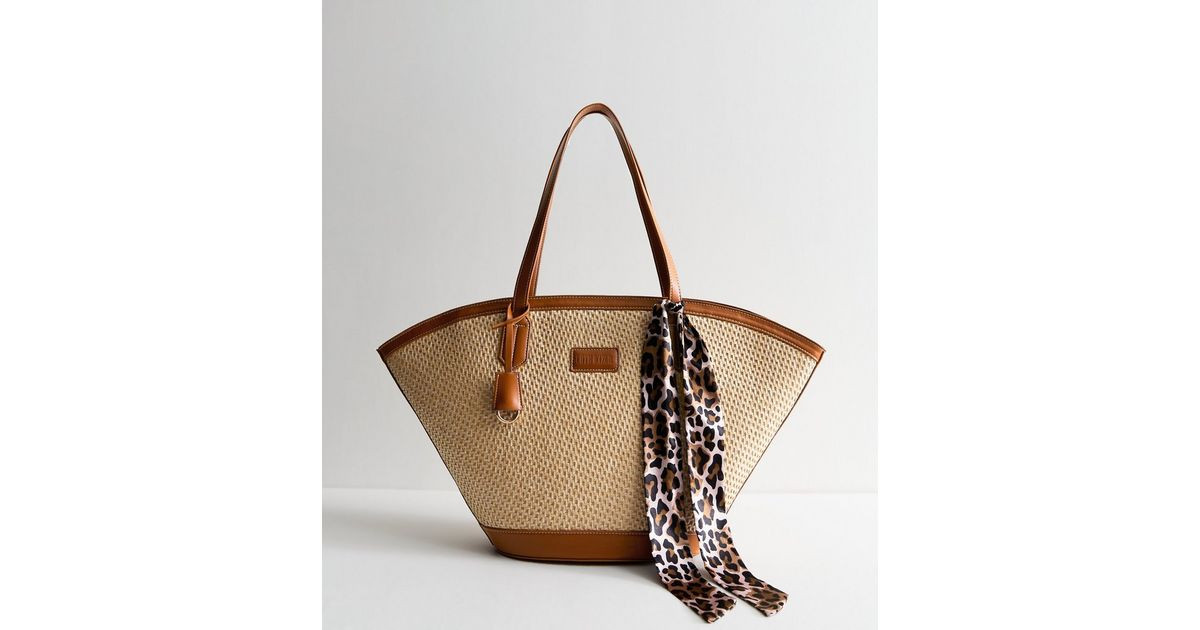 Stone Faux Leather Trimmed Raffia Look Tote Bag | New Look | New Look (UK)