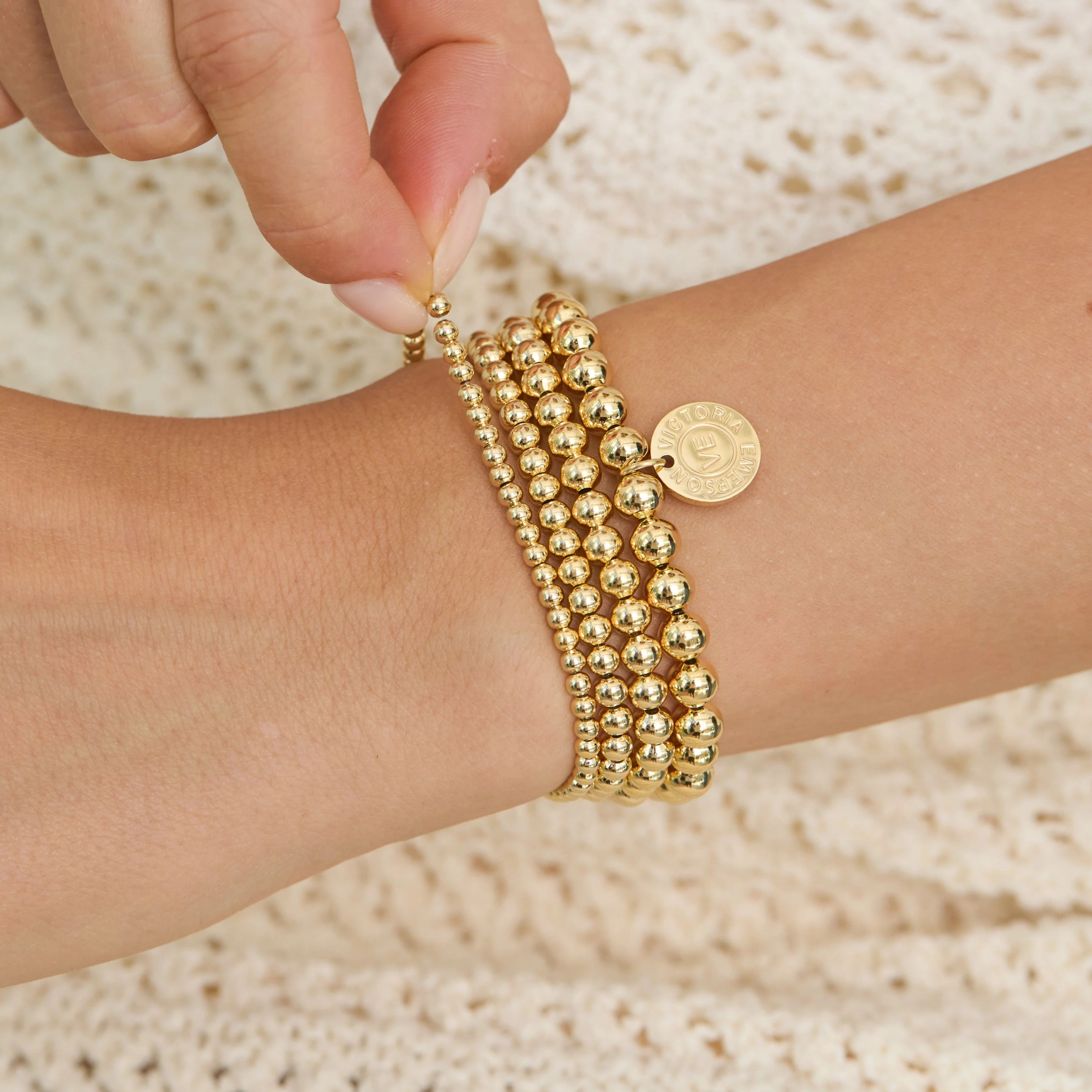 14K Gold Beaded Sphere Bracelet Stackable Set | Victoria Emerson