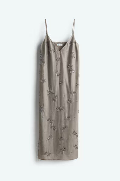H & M - Bead-Embellished Dress - Gray | H&M (US + CA)