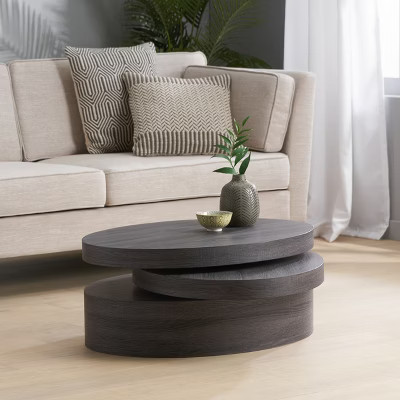 GDFStudio Kendall Modern Rotatable Oval 3-Tier Coffee Table, Black Sonoma Oak | Target