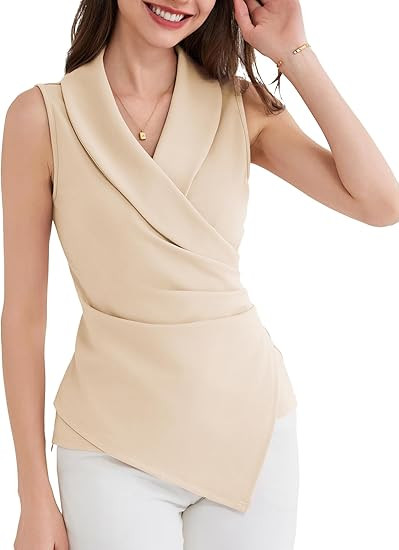 GRACE KARIN Women's Wrap V Neck Casual Work Tops Sleeveless Office Dressy Summer Blouse Top Asymm... | Amazon (US)