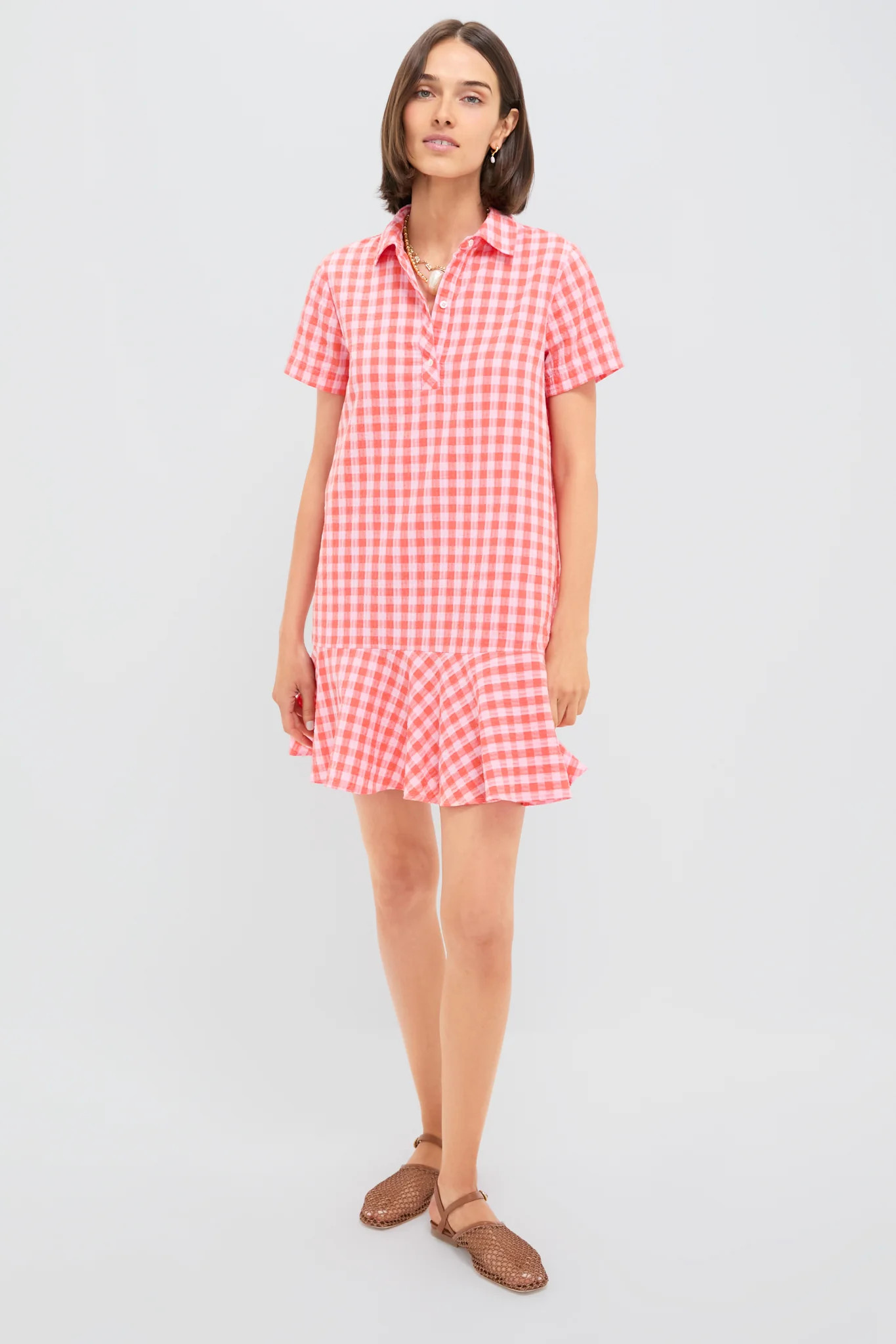 Orange and Pink Seersucker Short Sleeve May Dress | Tuckernuck (US)