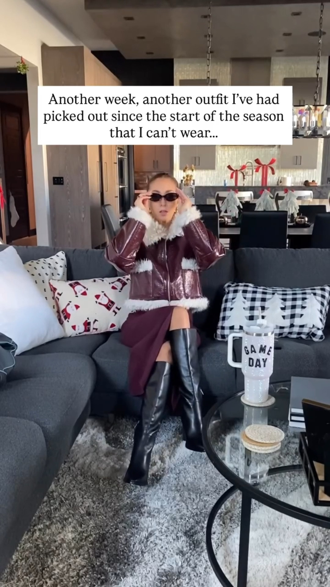 This burgundy pleather jacket with Sherpa collar is everything!!!! I also love this sweater dress and these boots are my go tos! So good! 

#LTKHoliday #LTKootd #LTKFindsUnder50