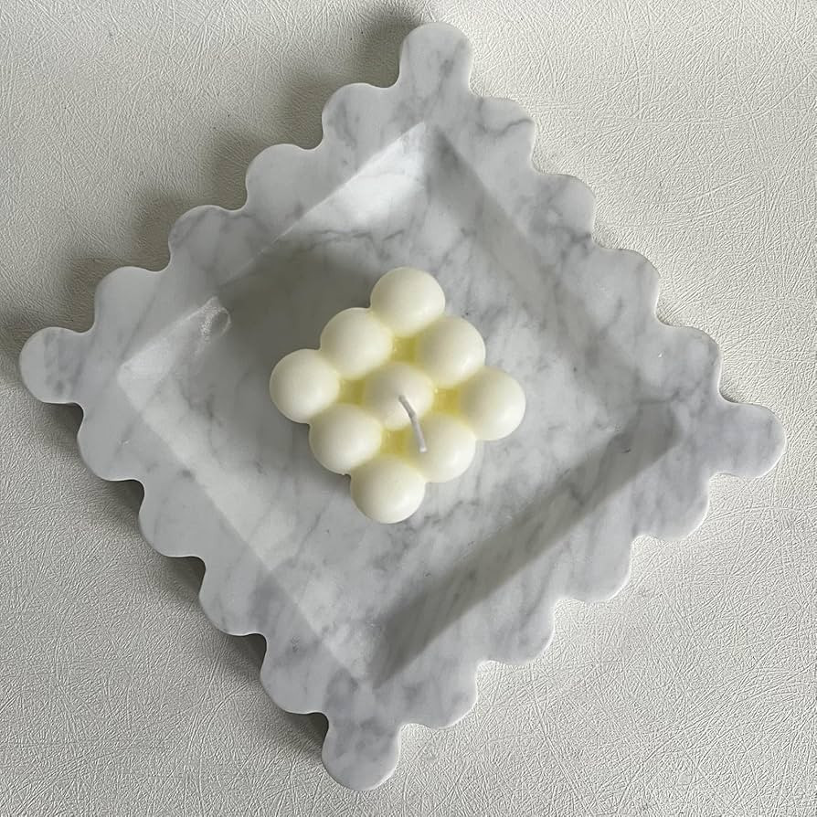 SAIDKOCC Vintage Natural Marble Tray Small Ornaments Scalloped Tray Handmade Storage Dish for Cou... | Amazon (US)
