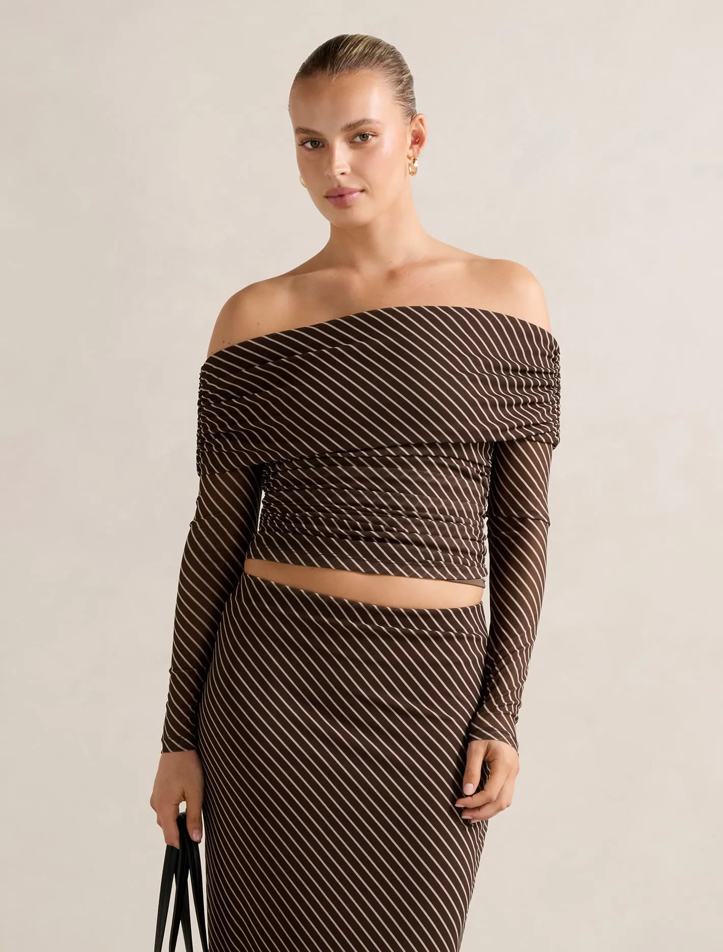 Kaia Ruched Mesh Bardot Top | Forever New (AU)