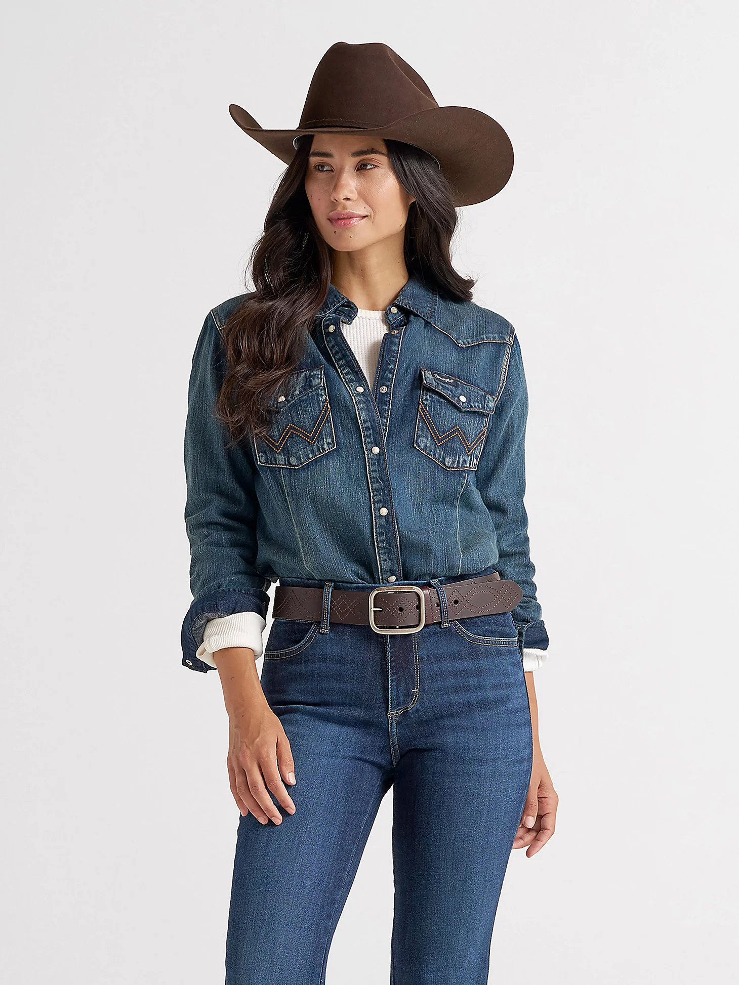 Women’s Long Sleeve Western Snap Denim Top in Denim | Wrangler