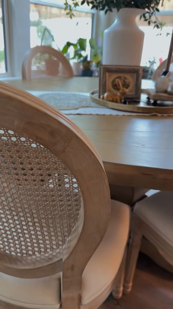 Light bright break nook pairs perfectly with this round pedestal oak table and rattan back chairs. Seats 6 with plenty of elbow room! 

#LTKSeasonal #LTKHome #LTKmomlife
