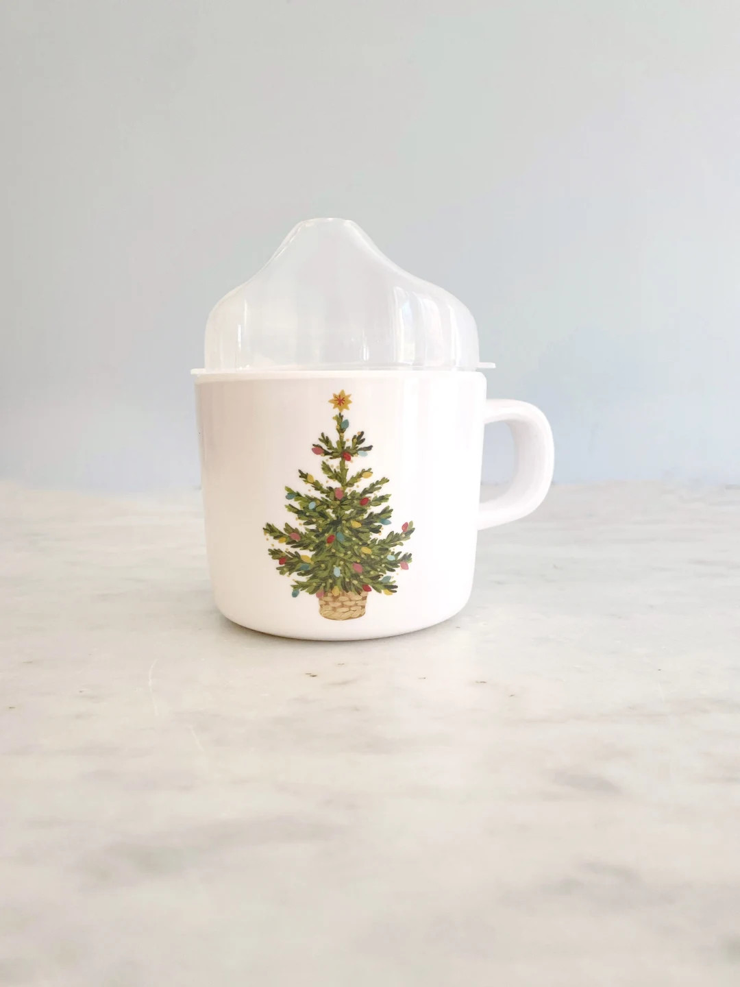 Christmas Tree Toddler Cup Mug, Melamine Holiday With Plastic Lid No Spill Childrens Christmas - ... | Etsy (US)