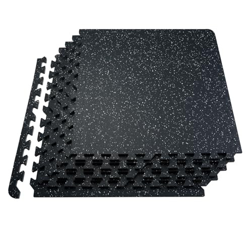 VEVOR 0.56In 100sq.ft 25 Tiles Gym Flooring for Home Gym, Rubber Top with High Density EVA Foam, 25" x 25" Gym Floor Exercise Equipment Mats, Interlocking Gym Mats, Puzzle Workout Mats, Black & White | Amazon (US)