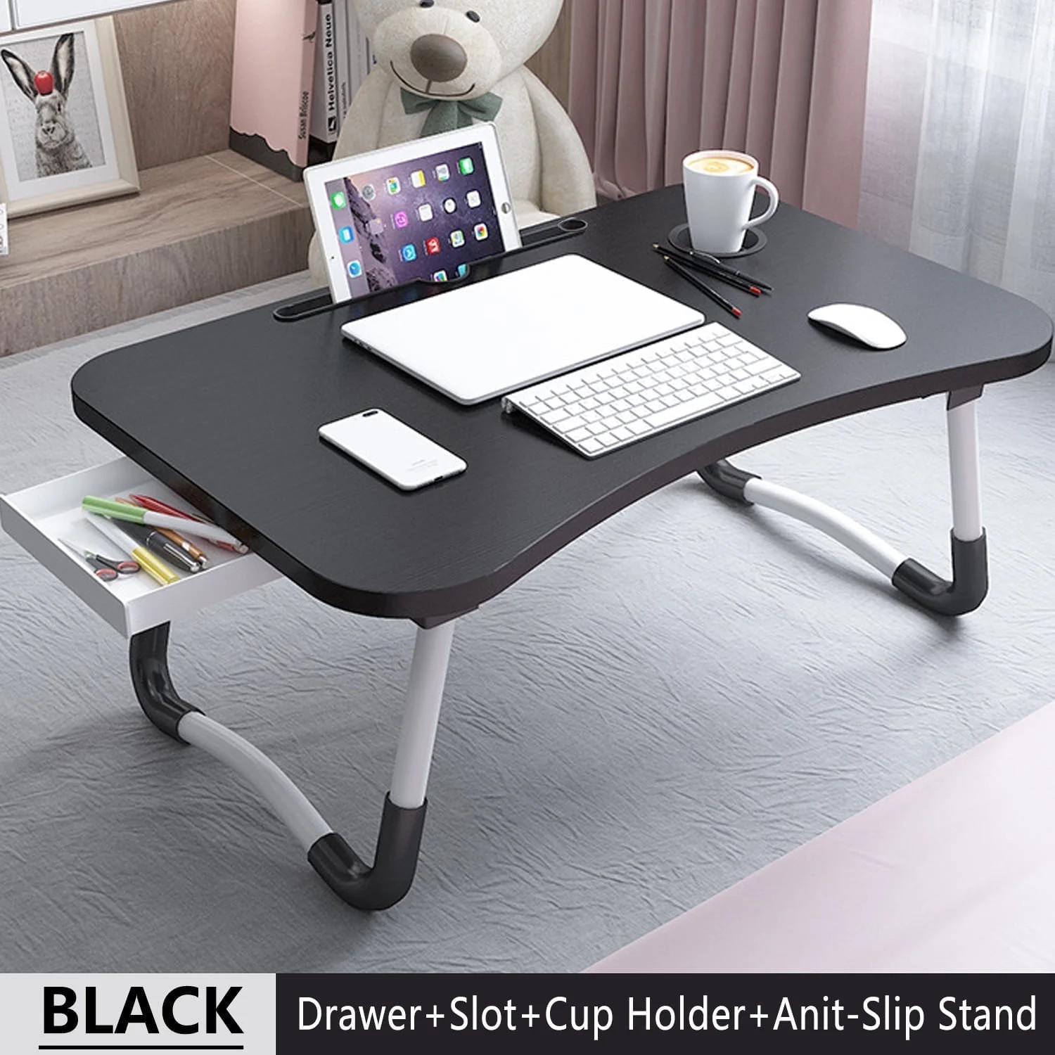 PHANCIR Foldable Lap Desk, 23.6 Inch Portable Wood Laptop Desk Table Workspace Organizer Bed Tray... | Walmart (US)