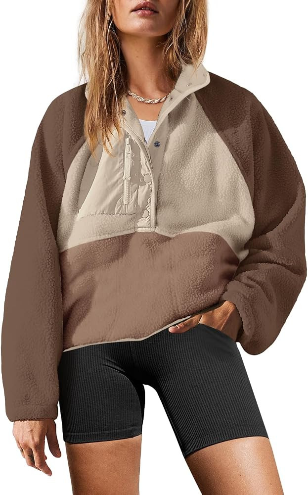 Yanekop Womens Fleece Pullover Jacket Sherpa Sweatshirt with Pockets | Amazon (US)