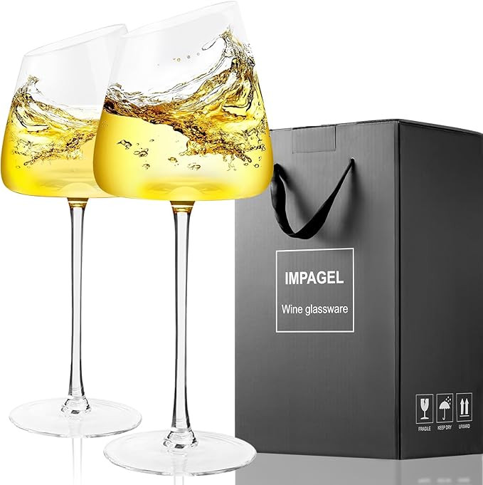 Slanted White Wine Glasses Set of 2, Modern No-lead Hand-Blown Long Stem Red Wine glasses,Premium... | Amazon (US)