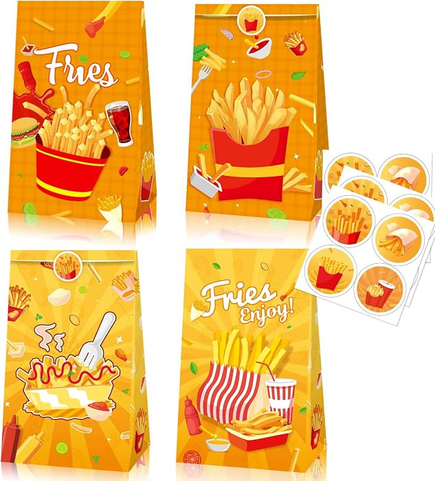 12 Pcs French Fries Party Bags with Stickers French Fries Party Decorations French Fries Gift Can... | Amazon (US)