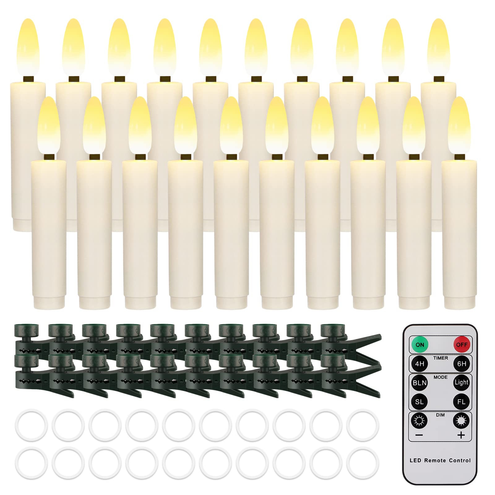 20 PCS Flameless LED Taper Candles Flickering Flame Battery Operated with Remote & Timer Warm Whi... | Amazon (US)