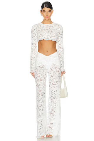 Ella Crop Top in Cream Top White Lace Top White Pant Set Lace Pants Outfit White Pants Outfit | Revolve Clothing (Global)