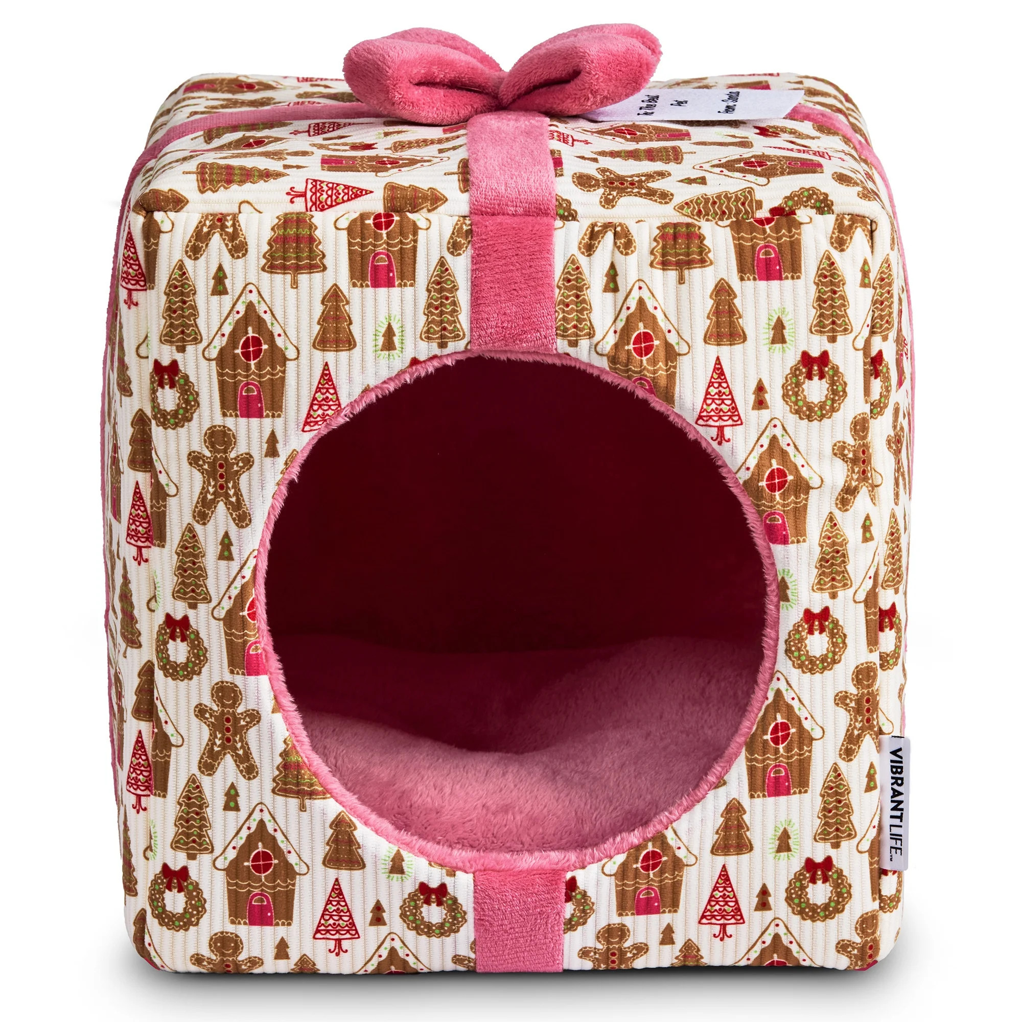 Vibrant Life Small Holiday Hideaway Dog Bed, Cat Bed,&nbsp; Gingerbread Present | Walmart (US)