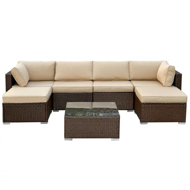 Royalcraft 7 Pieces PE Brown Wicker Outdoor Furniture,Patio Sofa Sets Outdoor Rattan Conversation... | Walmart (US)