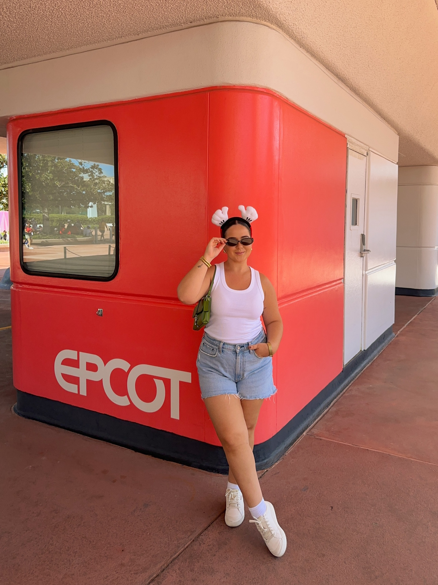 Epcot day 2 ootd 🤍 wearing a size 10 in the shorts and M in the top. Ears are from Disneyland Paris and I can't find them online! // theme park outfit, casual outfit, fall transition fashion, Disney style 

#LTKFindsUnder100 #LTKTravel
