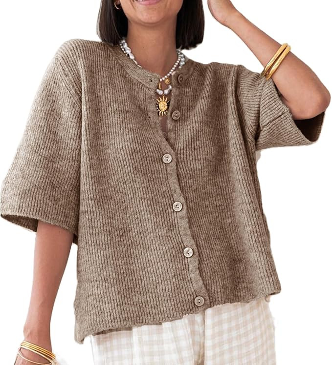 Women's Y2K Button Down Cardigans Shirts Summer Short Sleeve Knitted Blouse Top Going Out Cropped... | Amazon (US)