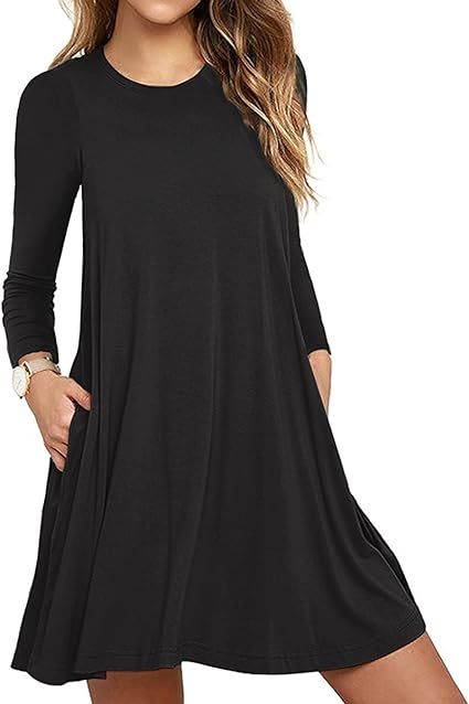 HiMONE Women's Long Sleeve Pocket Casual Loose T-Shirt Dress | Amazon (US)