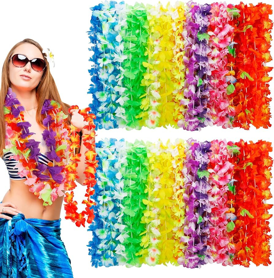 100pcs Luau Party Decorations, Silk Hawaiian Leis Tropical Flower Necklaces, Colorful Hula Dance ... | Amazon (US)