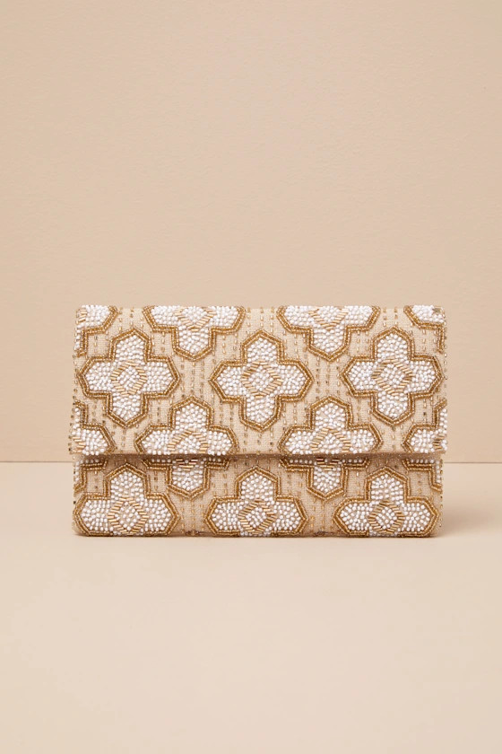 Exceptional Gleam Gold Beaded Clutch | Lulus