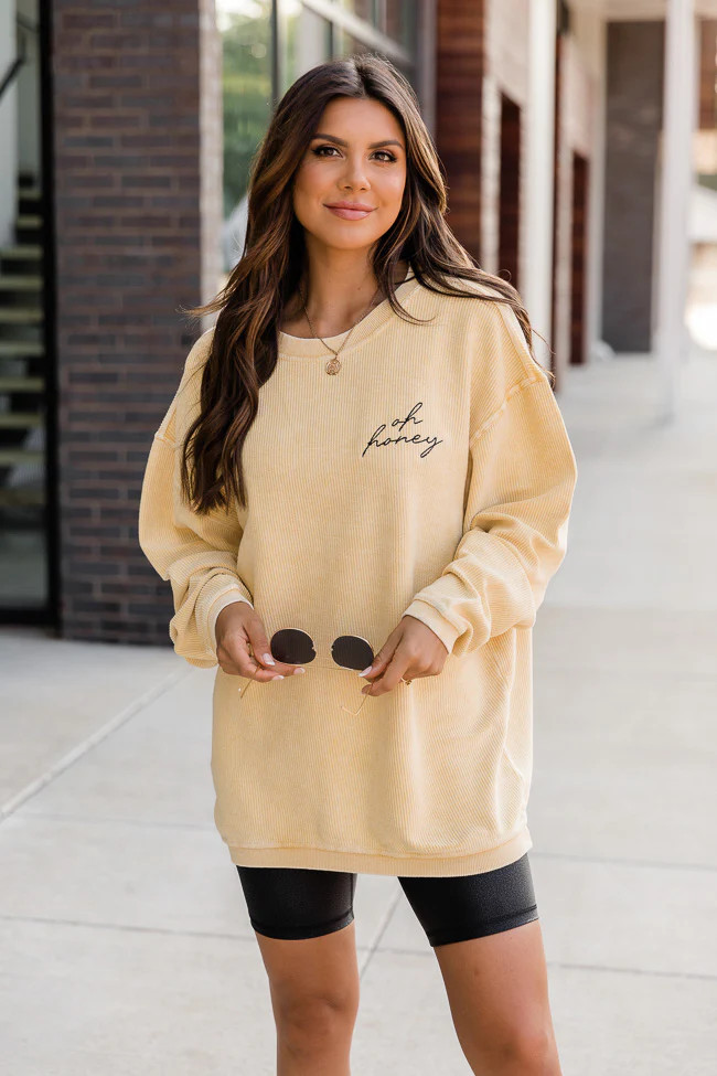 Oh Honey Embroidered Gold Corded Graphic Sweatshirt | The Pink Lily Boutique