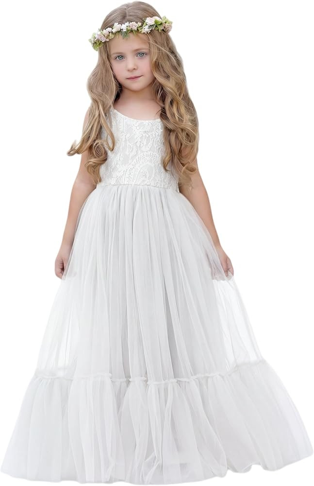 LalaMira Flower Girl Dress Lace/Tulle Boho Toddler Dresses Ruffle Girl Dress for Wedding Garden P... | Amazon (US)