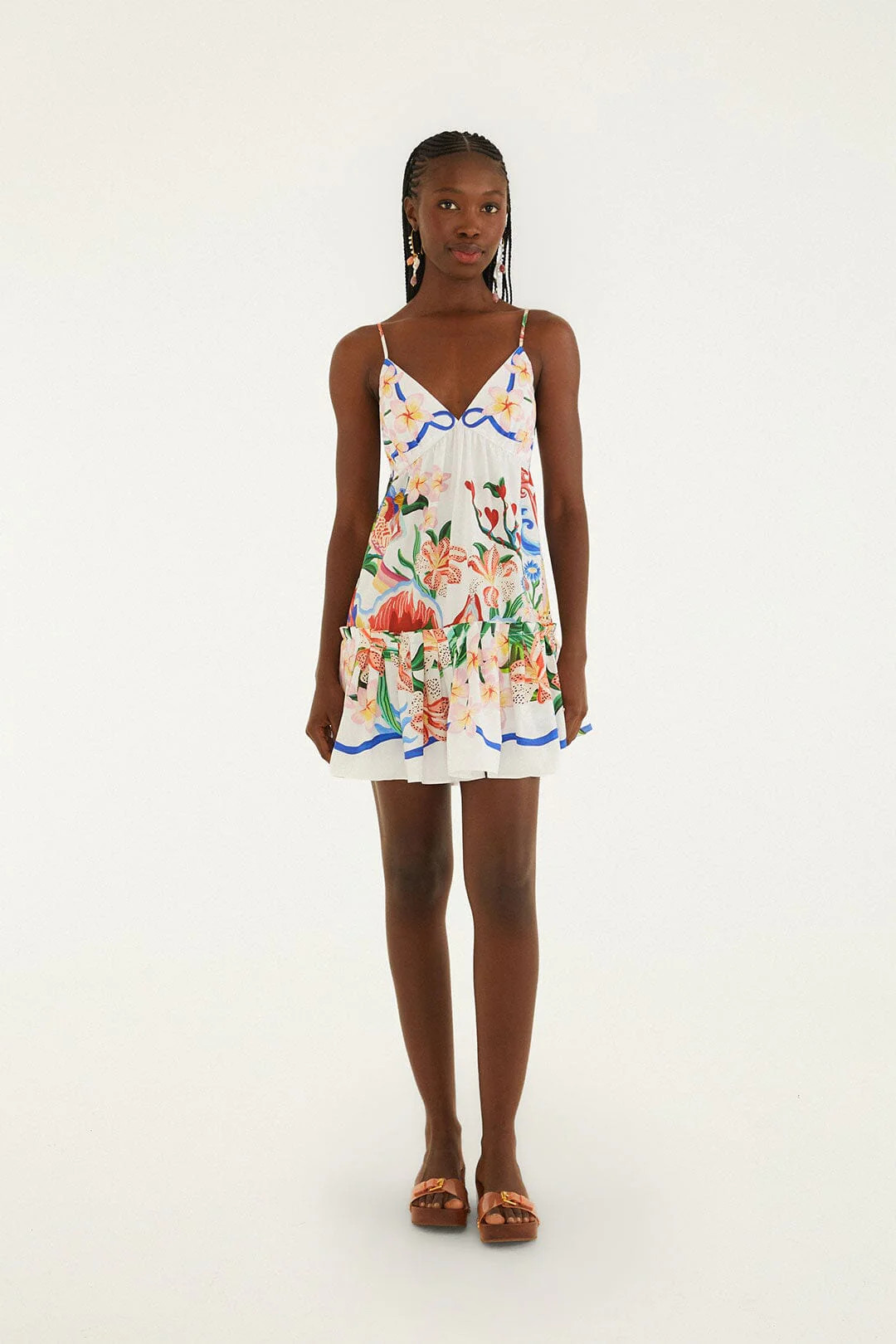 Off-White Garden Of Life Scarf Ruffled Mini Dress | FARM Rio | FarmRio (US)