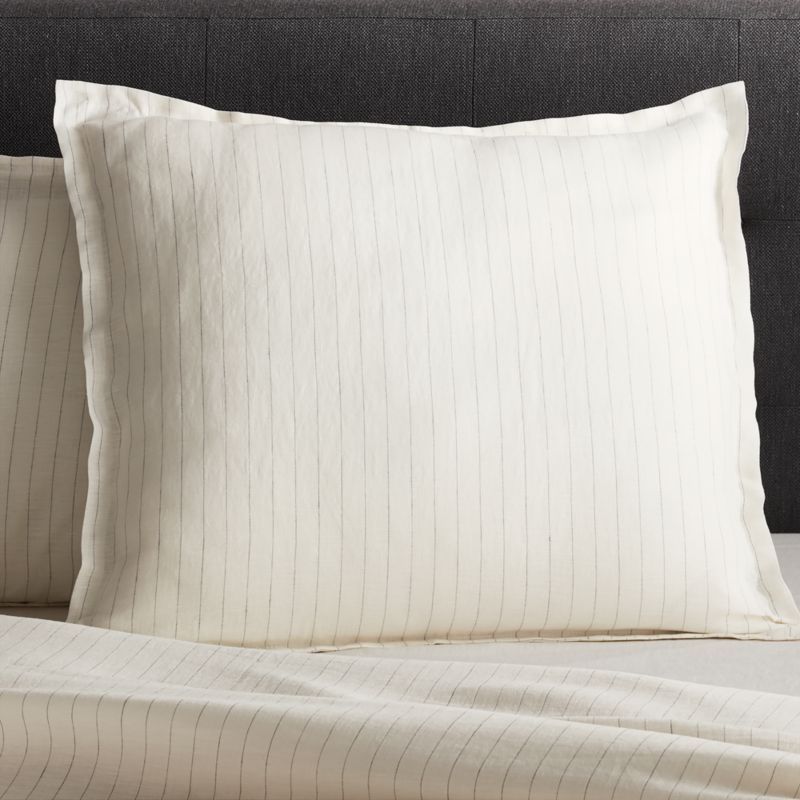 Pure Linen Pinstripe Warm White Euro Pillow Sham + Reviews | Crate & Barrel | Crate & Barrel