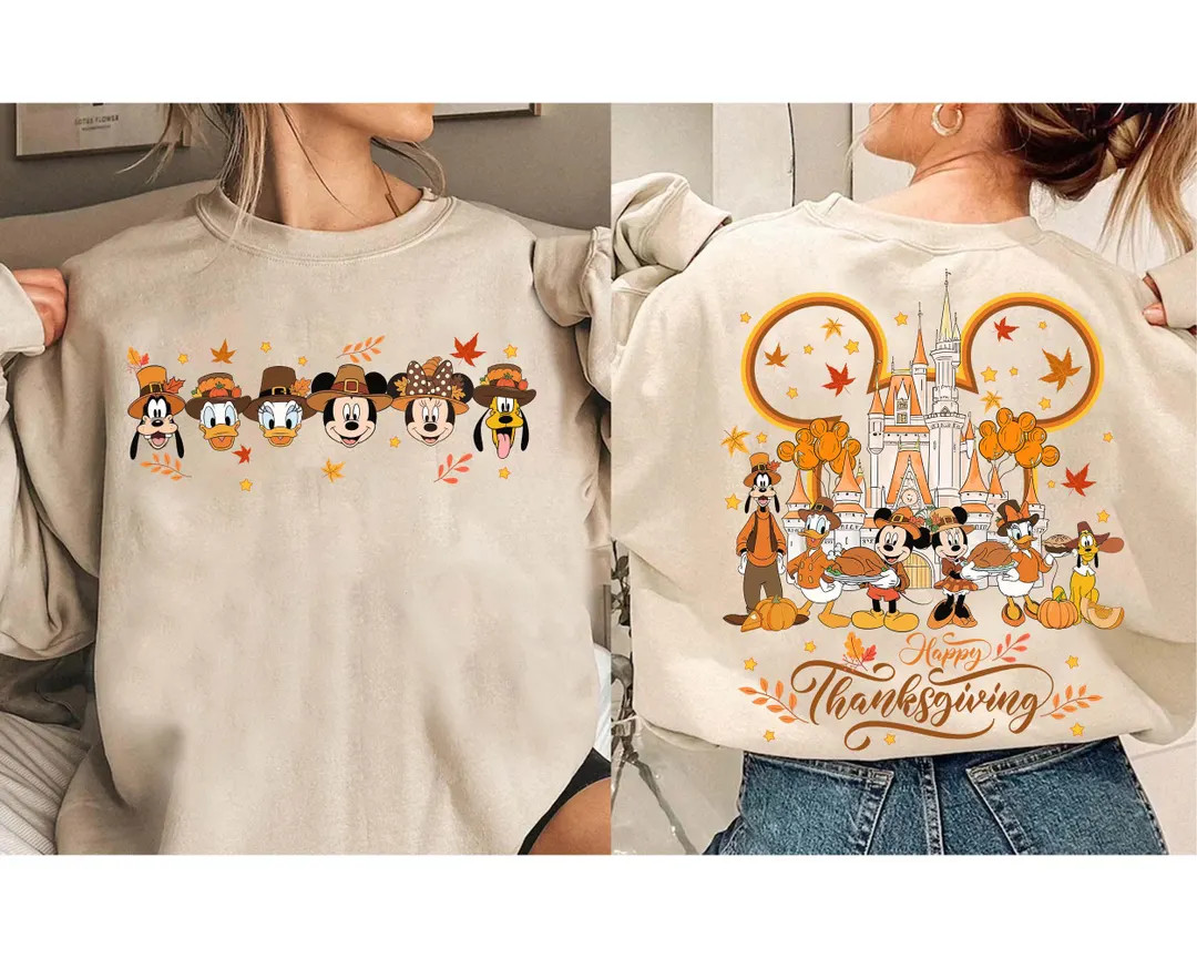 Disney 2 Sided Mickey and Friends Thanksgiving Shirt, Disney Thanksgiving Fall Vibes Shirt, Disne... | Etsy (US)