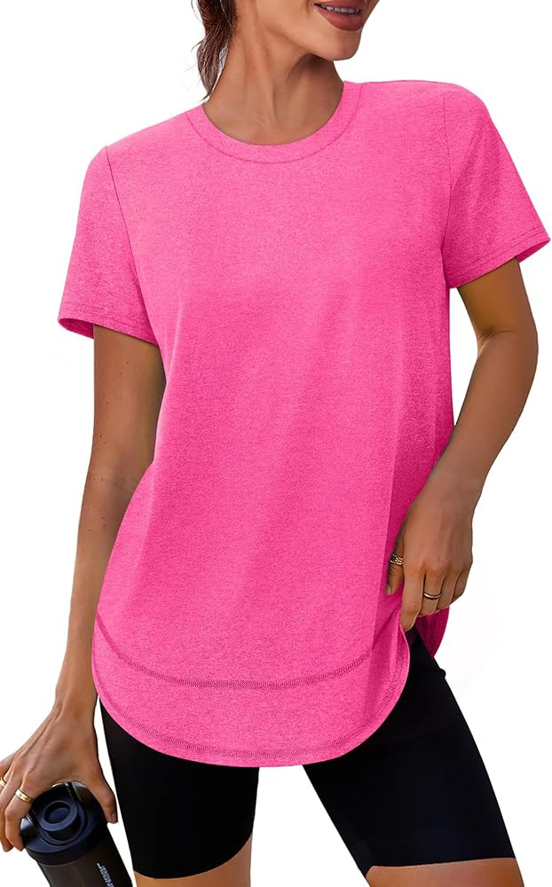 Womens Workout Tops Short Sleeve Shirts with Sun Protection Trendy Spring Summer Outfits S-3XL | Amazon (US)