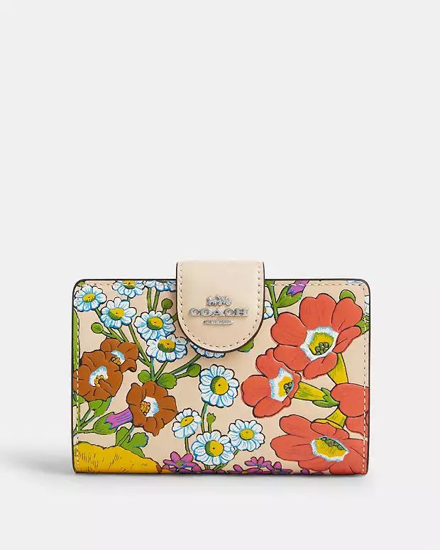 Medium Corner Zip Wallet With Floral Print | Coach Outlet CA