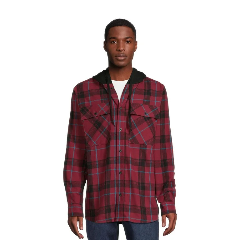 No Boundaries Men's & Big Men's Hooded Flannel Shirt, Sizes XS-5XL | Walmart (US)