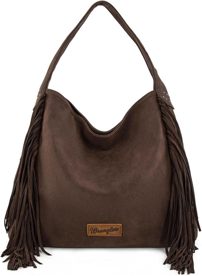 Wrangler Fringe Suede Hobo Bag for Women Leather Western Fringe Purse Tassel Hippie Shoulder Bag | Amazon (US)