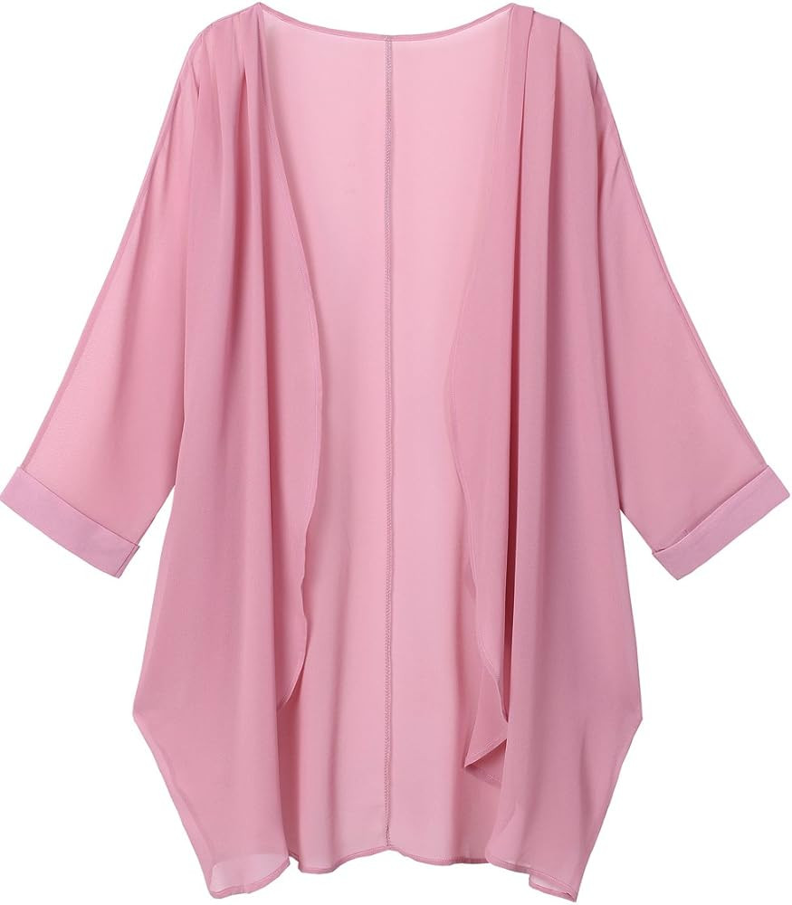 olrain Women's Floral Print Sheer Chiffon Loose Kimono Cardigan Capes | Amazon (US)