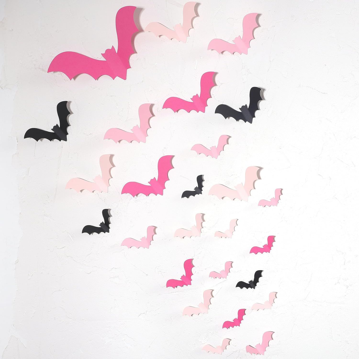 Pink Bats Wall Decor - 50 PCS 4 Sizes Pink, Blush and Black Halloween 3D Bats, Pink Halloween Par... | Amazon (US)