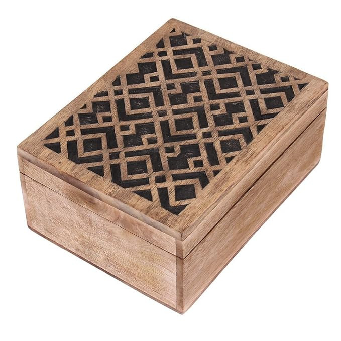 Thanksgiving Jewelry Box Keepsake Trinket Storage Box Rustic Wooden Organizer with Hand Carved Ge... | Amazon (US)