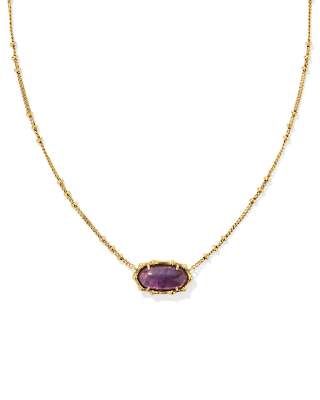 Elisa Vintage Gold Bamboo Frame Short Pendant Necklace in Dark Purple Amethyst | Kendra Scott