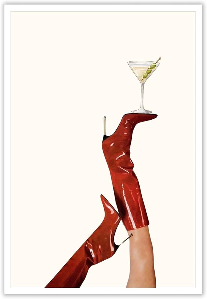 Red Boot Martini Wall Art Trendy Cherry Girly Bottoms Up Poster Cocktail Posters Feminist Wall De... | Amazon (US)