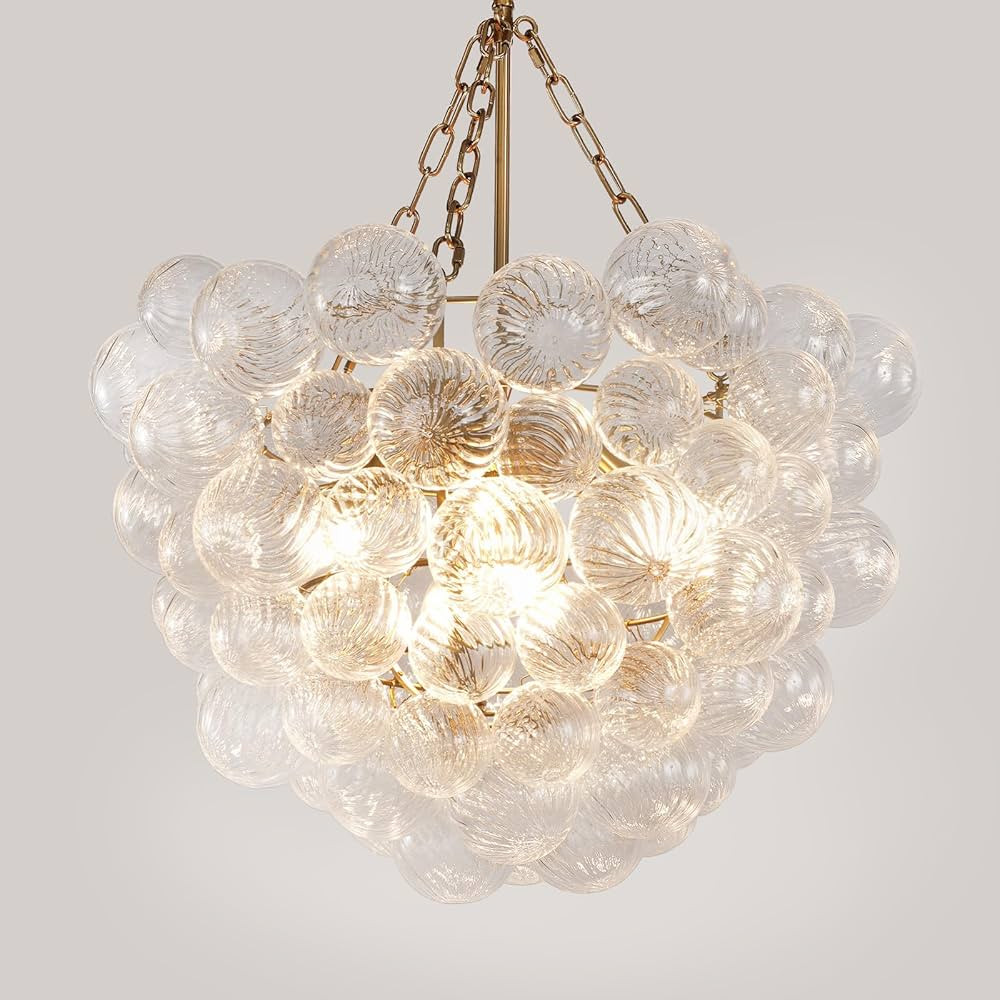 Gold Bubble Globe Chandelier, Modern Blown Glass Chandeliers with Ribbed Clear Balls, Small 24" D... | Amazon (US)
