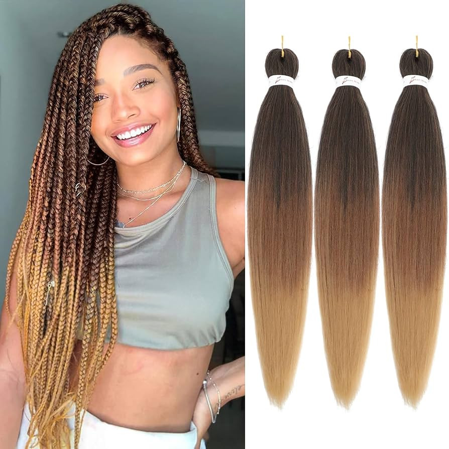 Ombre Braiding Hair Pre Stretched Ombre Natural Black To Brown Extensions 26 Inch Crochet Braidin... | Amazon (US)