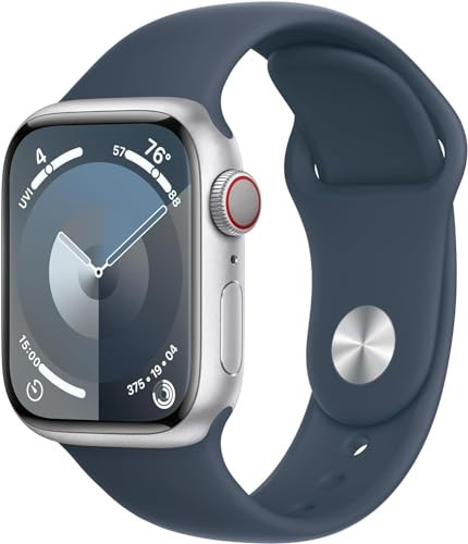 Apple Watch Series 9 [GPS + Cellular 45mm] Silver Aluminum Case with Storm Blue Sport Band S/M (Renewed Premium) | Amazon (US)