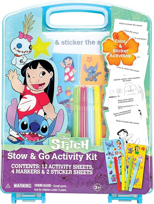Disney Stitch Stow & Go Activity Kit, 17-Piece Travel Art Set, Preschool, Kids Toys for Ages 3 Up | Amazon (US)
