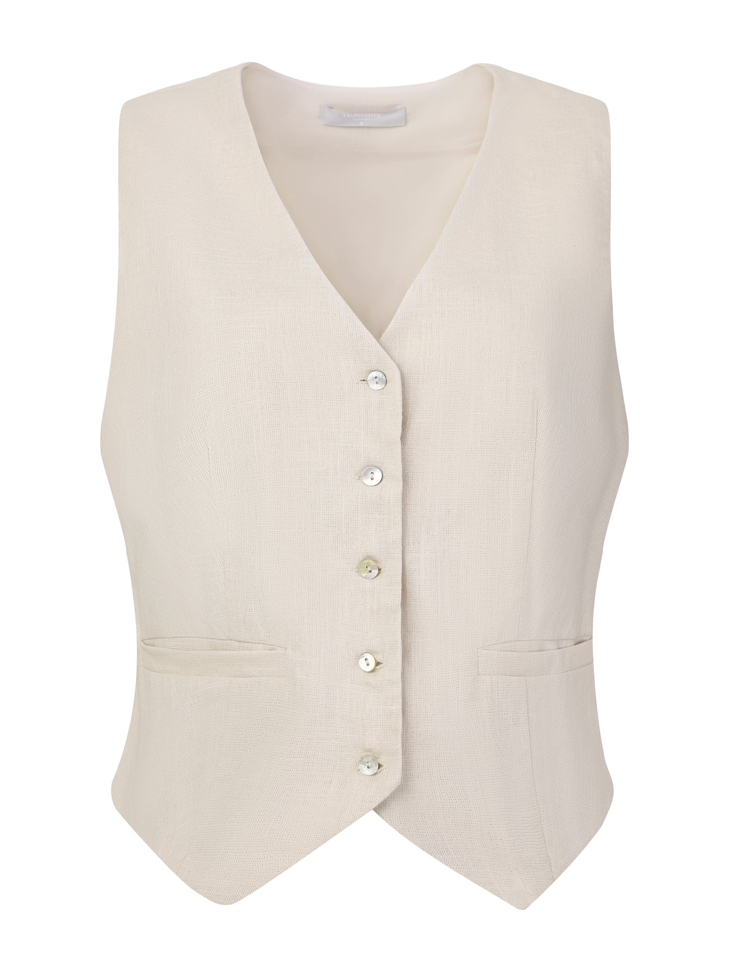 DARING DIVA Women's Linen Vest Button Down V Neck Business Waistcoat S Beige | Walmart (US)